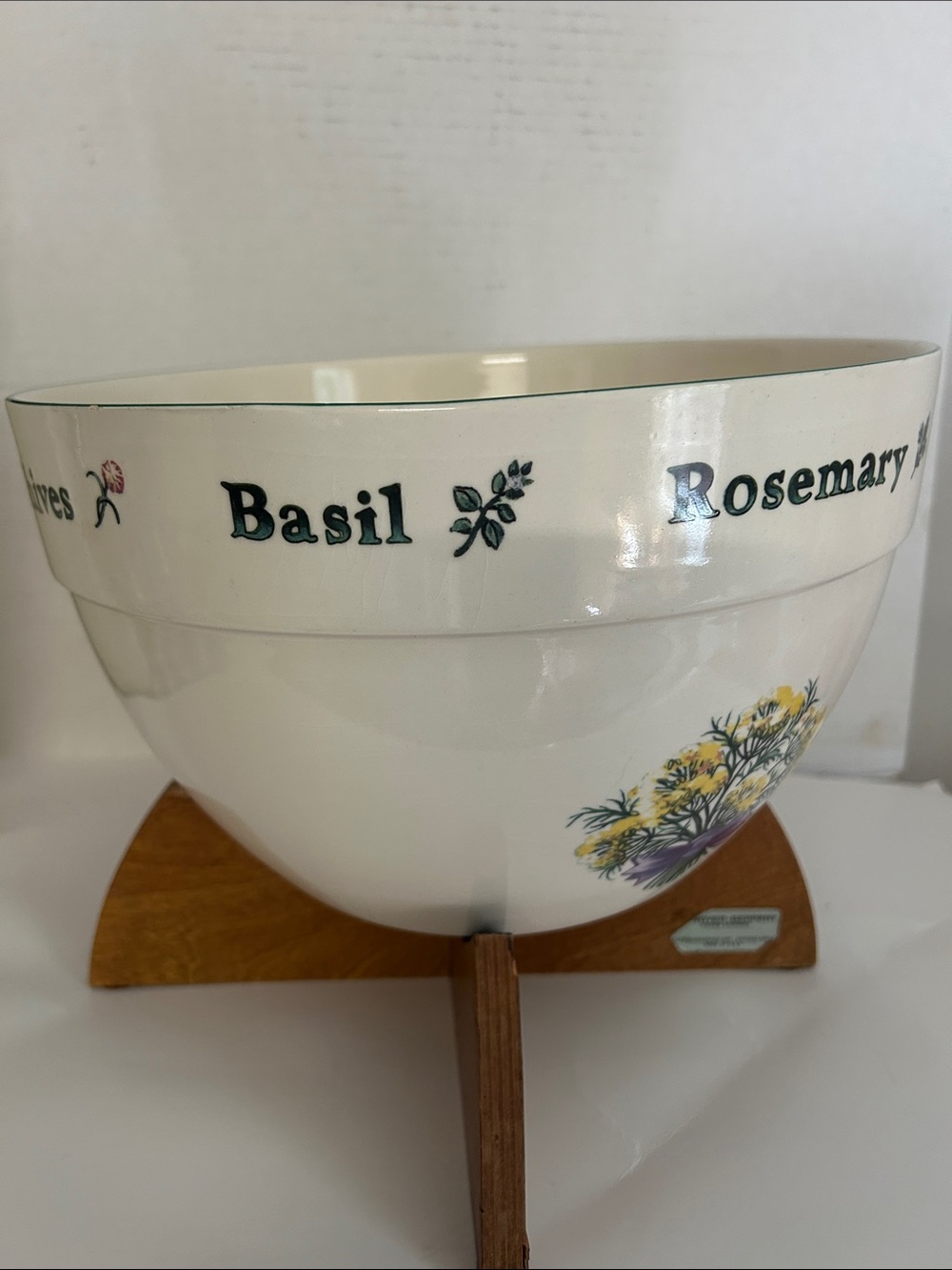 Herb Ceramic Planter Bowl in Cream with Green Lettering